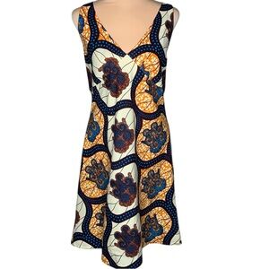 Lolly African Babydoll Shift Dress XL Ankara Geometric Orange Blue Cotton USA